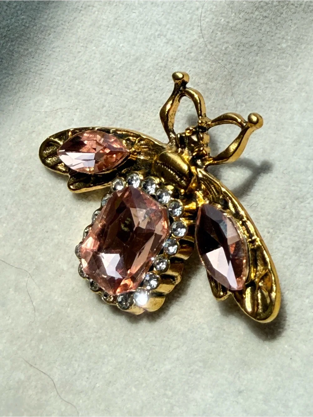 Gold Bee Brooch with Pink Gemstones - Women's Jewelry